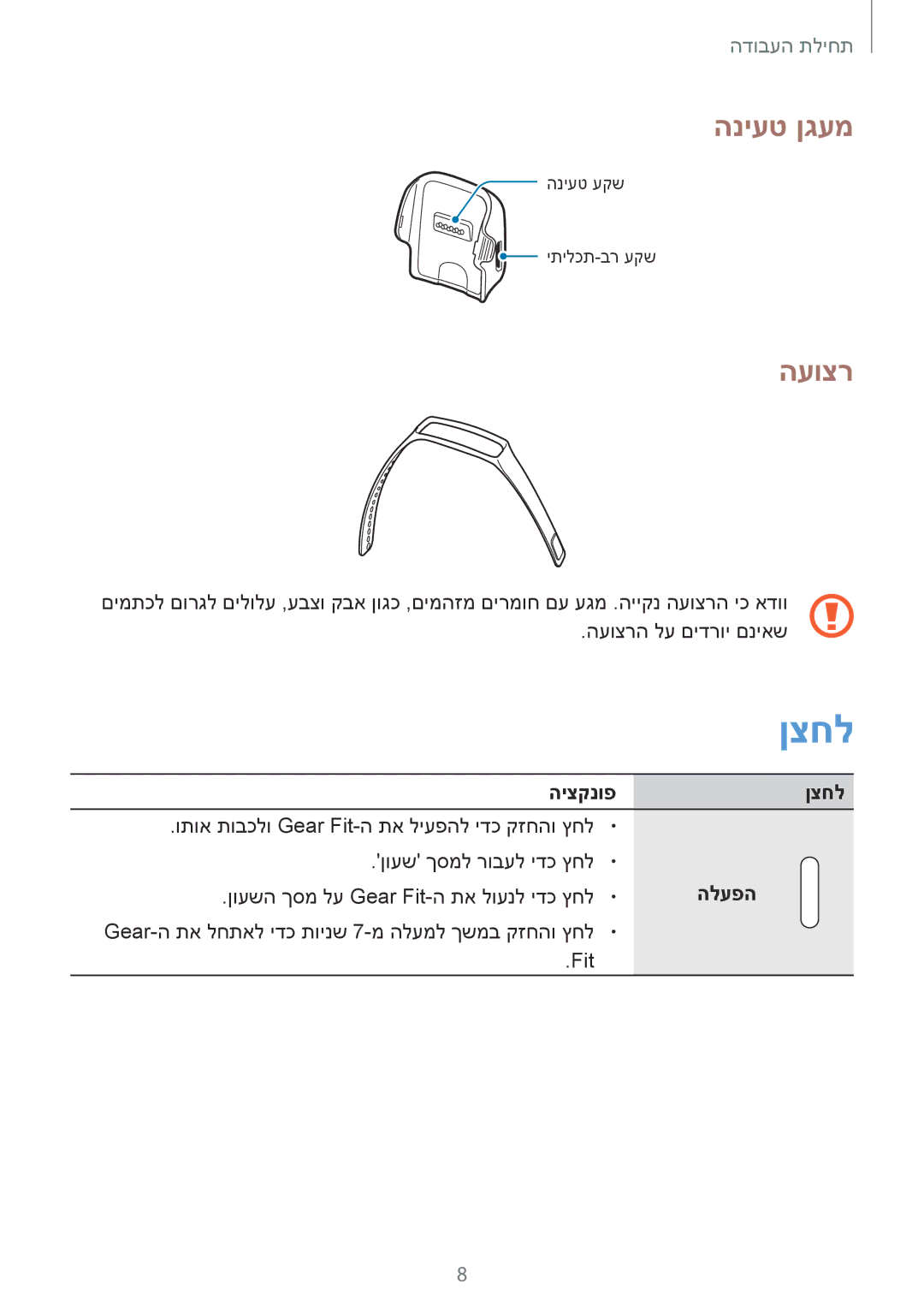 Samsung SM-R3500ZKASEE, SM-R3500ZKAILO manual הניעט ןגעמ, העוצר, היצקנופ ןצחל, הלעפה 