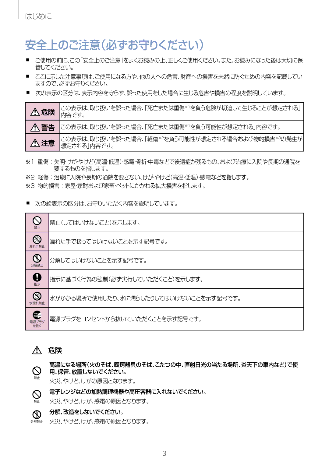 Samsung SM-R3500ZKAEUX, SM-R3500ZKAXJP, SM-R3500ZKADCM, SM-R3500ZKAKDI manual 安全上のご注意（必ずお守りください） 