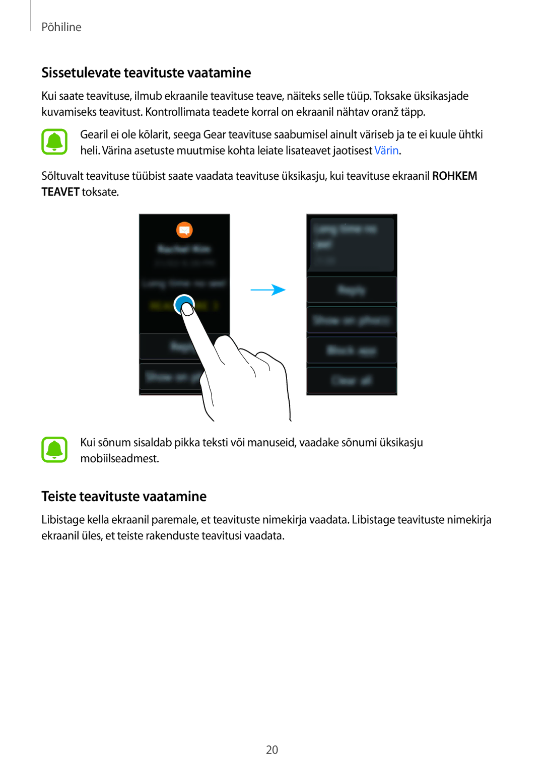 Samsung SM-R3600DANSEB, SM-R3600ZINSEB, SM-R3600DAASEB manual Sissetulevate teavituste vaatamine, Teiste teavituste vaatamine 