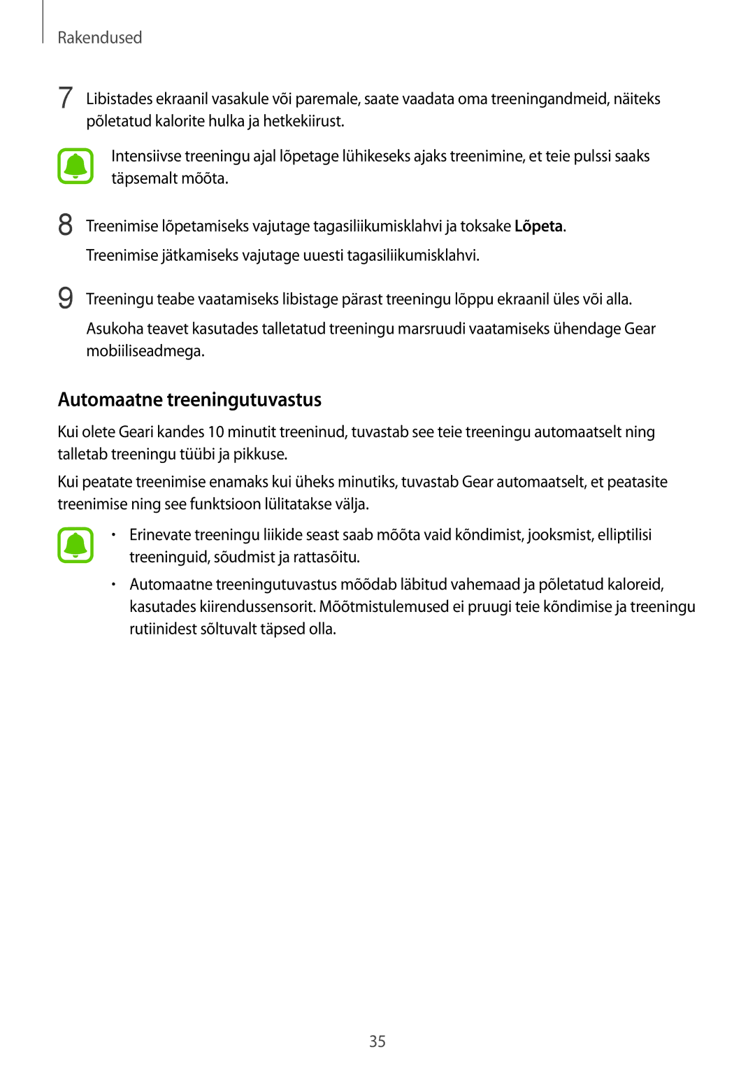 Samsung SM-R3600ZBASEB, SM-R3600DANSEB, SM-R3600ZINSEB, SM-R3600DAASEB manual Automaatne treeningutuvastus 