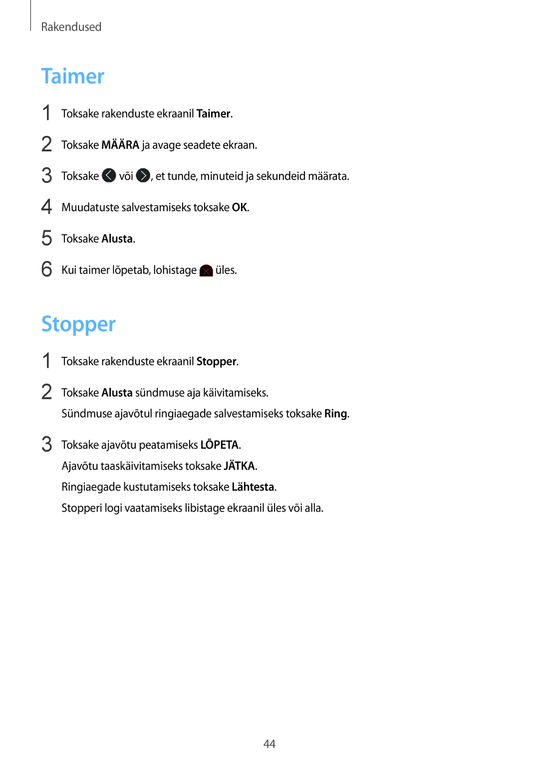 Samsung SM-R3600DANSEB, SM-R3600ZINSEB, SM-R3600DAASEB, SM-R3600ZBASEB manual Taimer, Stopper 