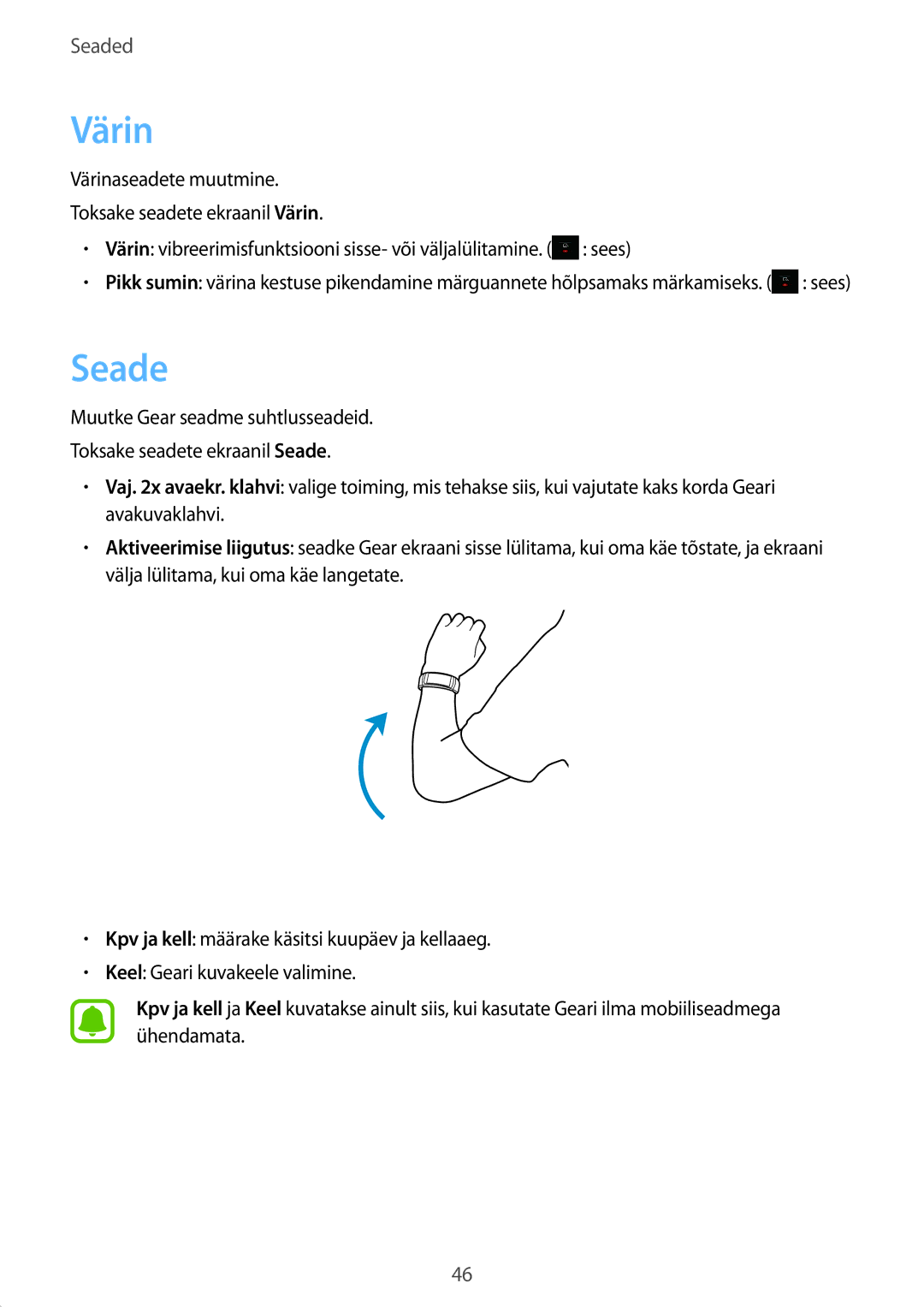 Samsung SM-R3600DAASEB, SM-R3600DANSEB, SM-R3600ZINSEB, SM-R3600ZBASEB manual Värin, Seade 