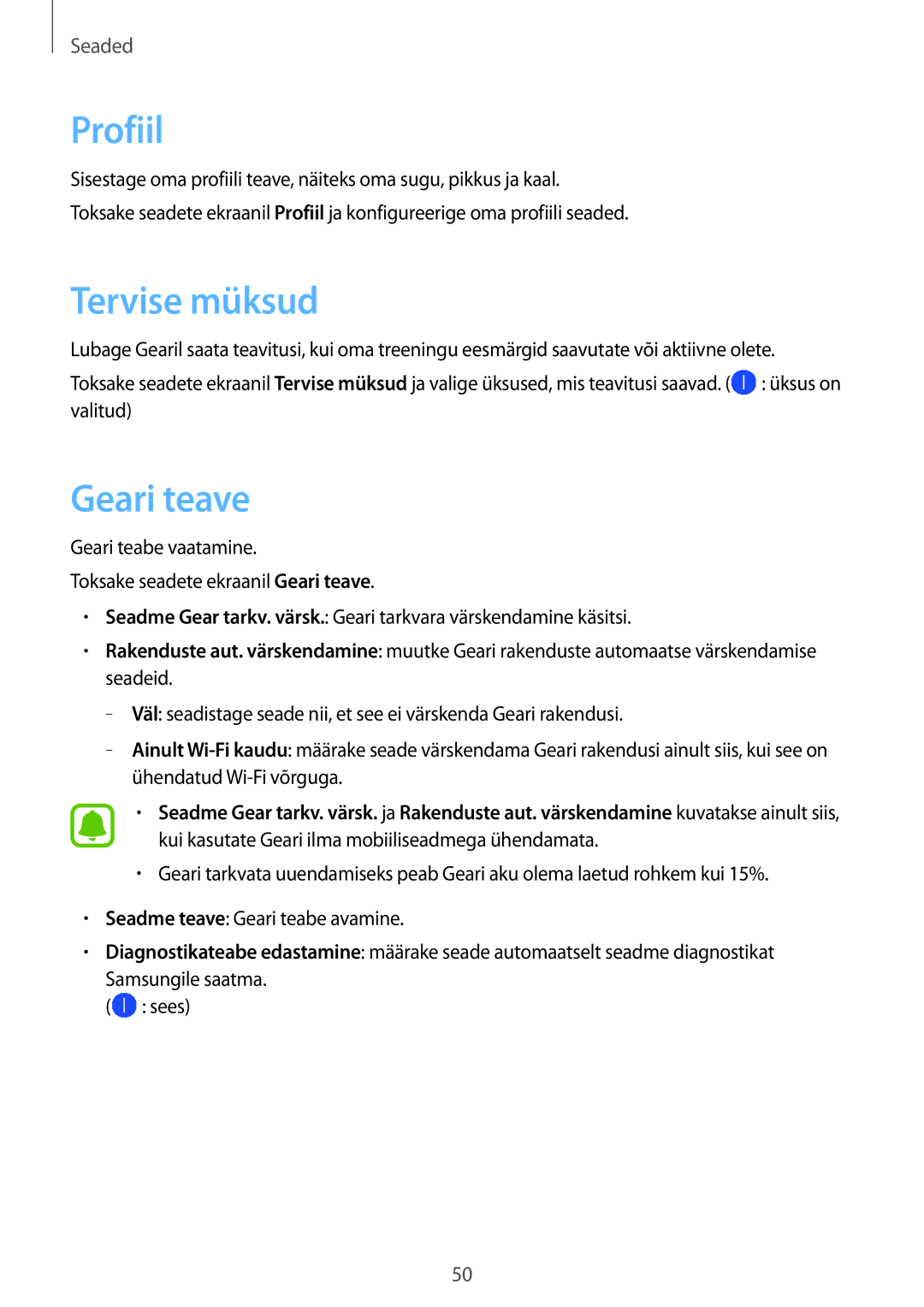 Samsung SM-R3600DAASEB, SM-R3600DANSEB, SM-R3600ZINSEB, SM-R3600ZBASEB manual Profiil, Tervise müksud, Geari teave 