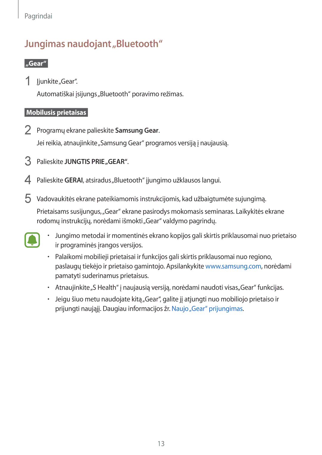 Samsung SM-R3600ZINSEB, SM-R3600DANSEB, SM-R3600DAASEB manual Jungimas naudojant„Bluetooth, Palieskite Jungtis PRIE„GEAR 