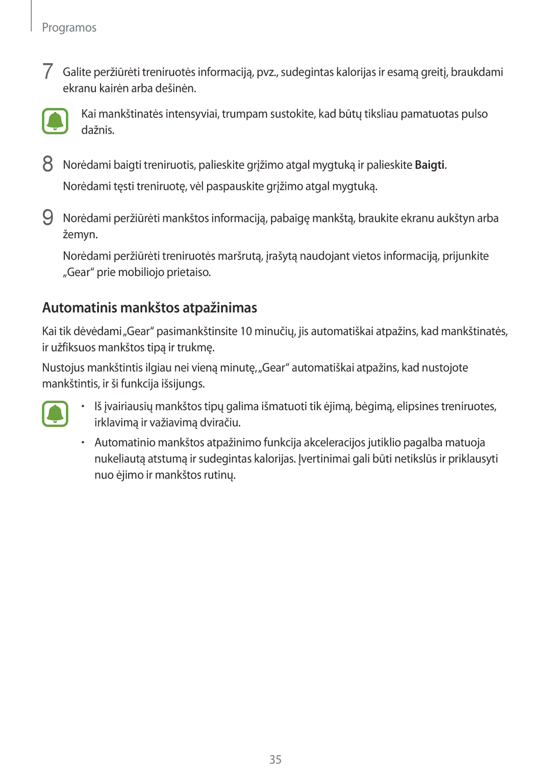 Samsung SM-R3600ZBASEB, SM-R3600DANSEB, SM-R3600ZINSEB, SM-R3600DAASEB manual Automatinis mankštos atpažinimas 