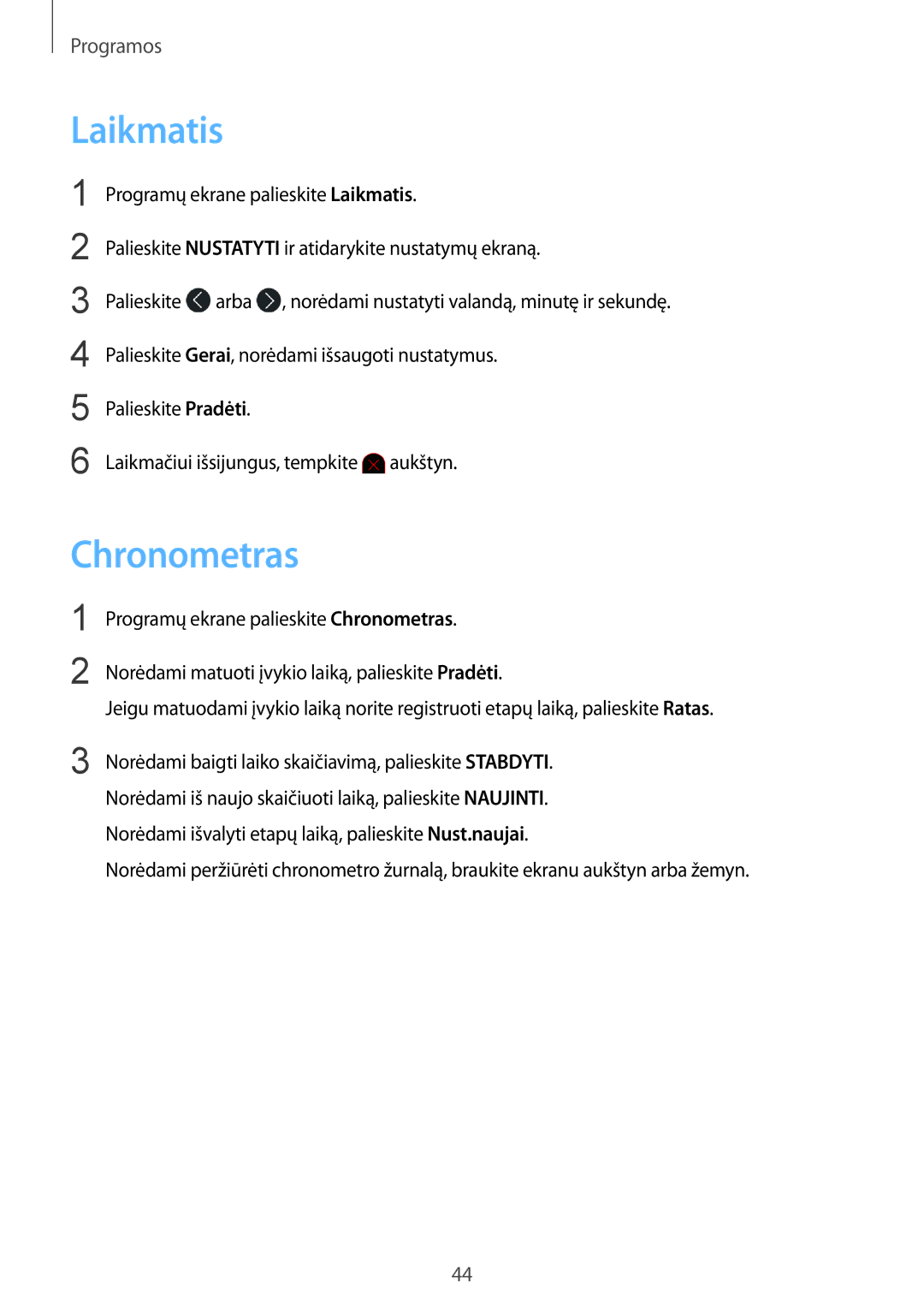 Samsung SM-R3600DANSEB, SM-R3600ZINSEB, SM-R3600DAASEB, SM-R3600ZBASEB manual Laikmatis, Chronometras 