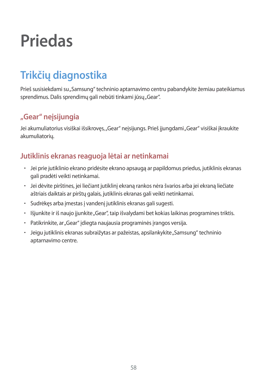 Samsung SM-R3600DAASEB, SM-R3600DANSEB, SM-R3600ZINSEB, SM-R3600ZBASEB manual Priedas, Trikčių diagnostika 