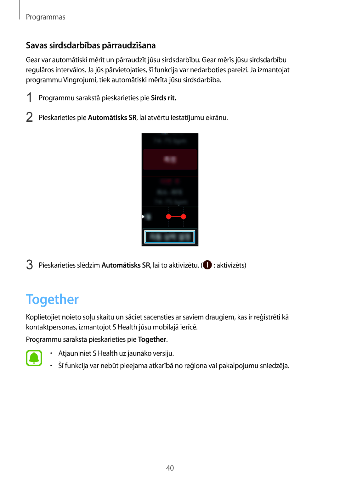 Samsung SM-R3600DANSEB, SM-R3600ZINSEB, SM-R3600DAASEB, SM-R3600ZBASEB manual Together, Savas sirdsdarbības pārraudzīšana 