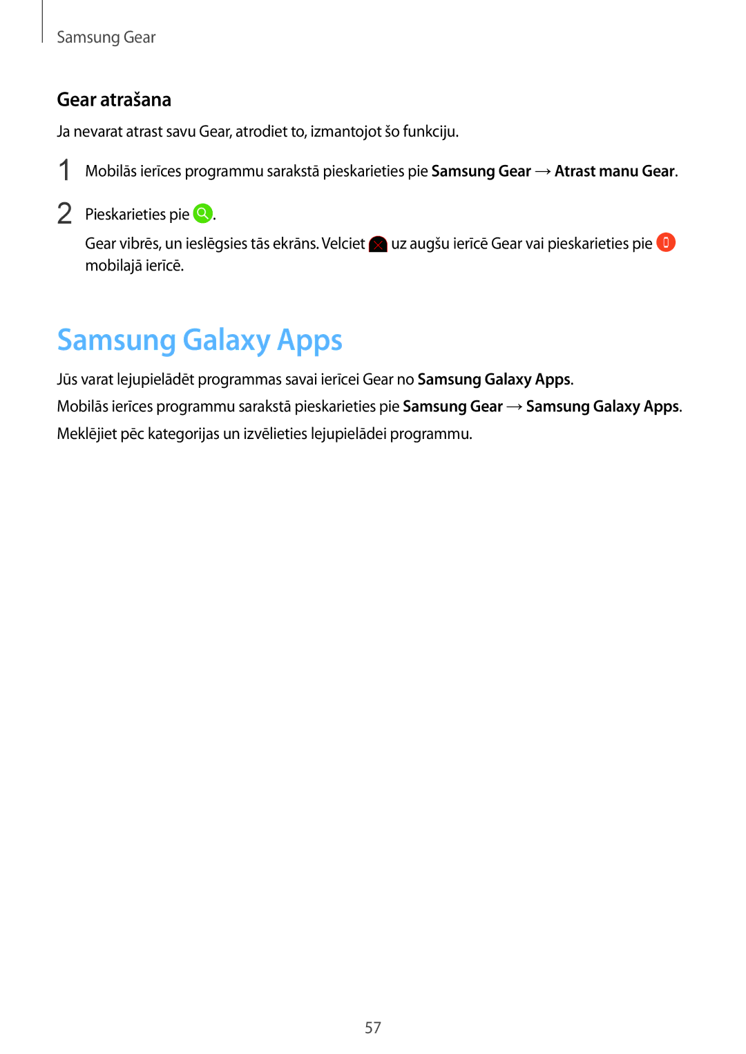 Samsung SM-R3600ZINSEB, SM-R3600DANSEB, SM-R3600DAASEB, SM-R3600ZBASEB manual Samsung Galaxy Apps, Gear atrašana 