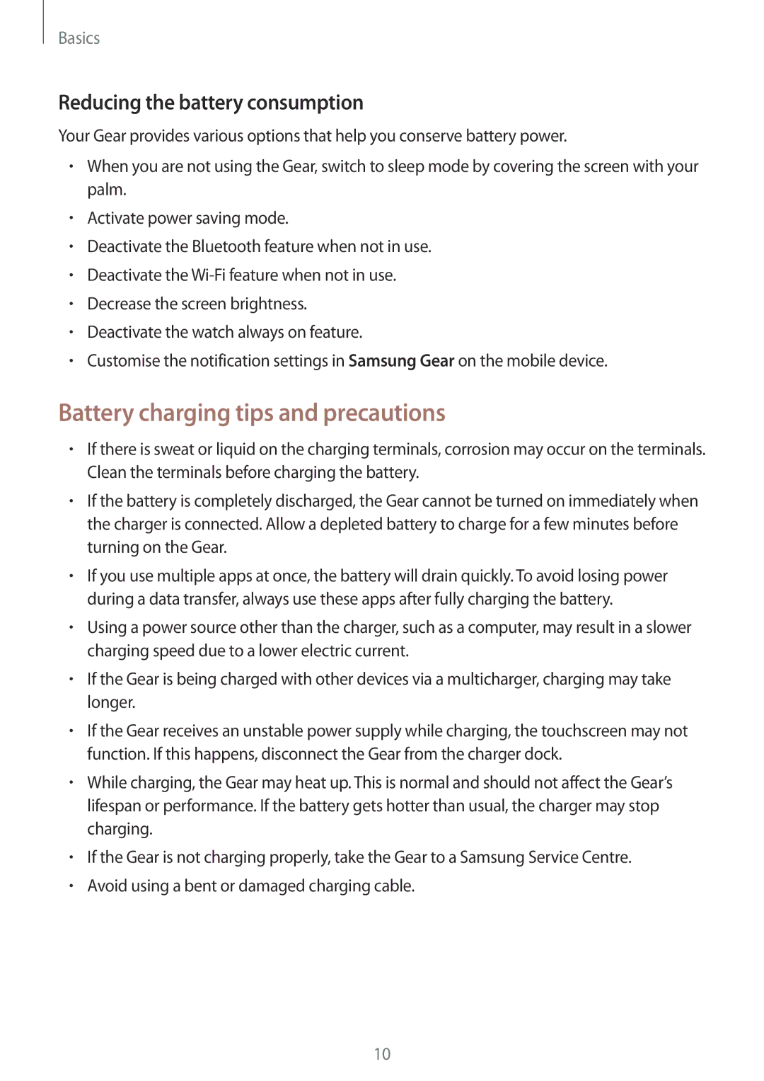 Samsung SM-R3600DANXEF, SM-R3600ZBADBT manual Battery charging tips and precautions, Reducing the battery consumption 