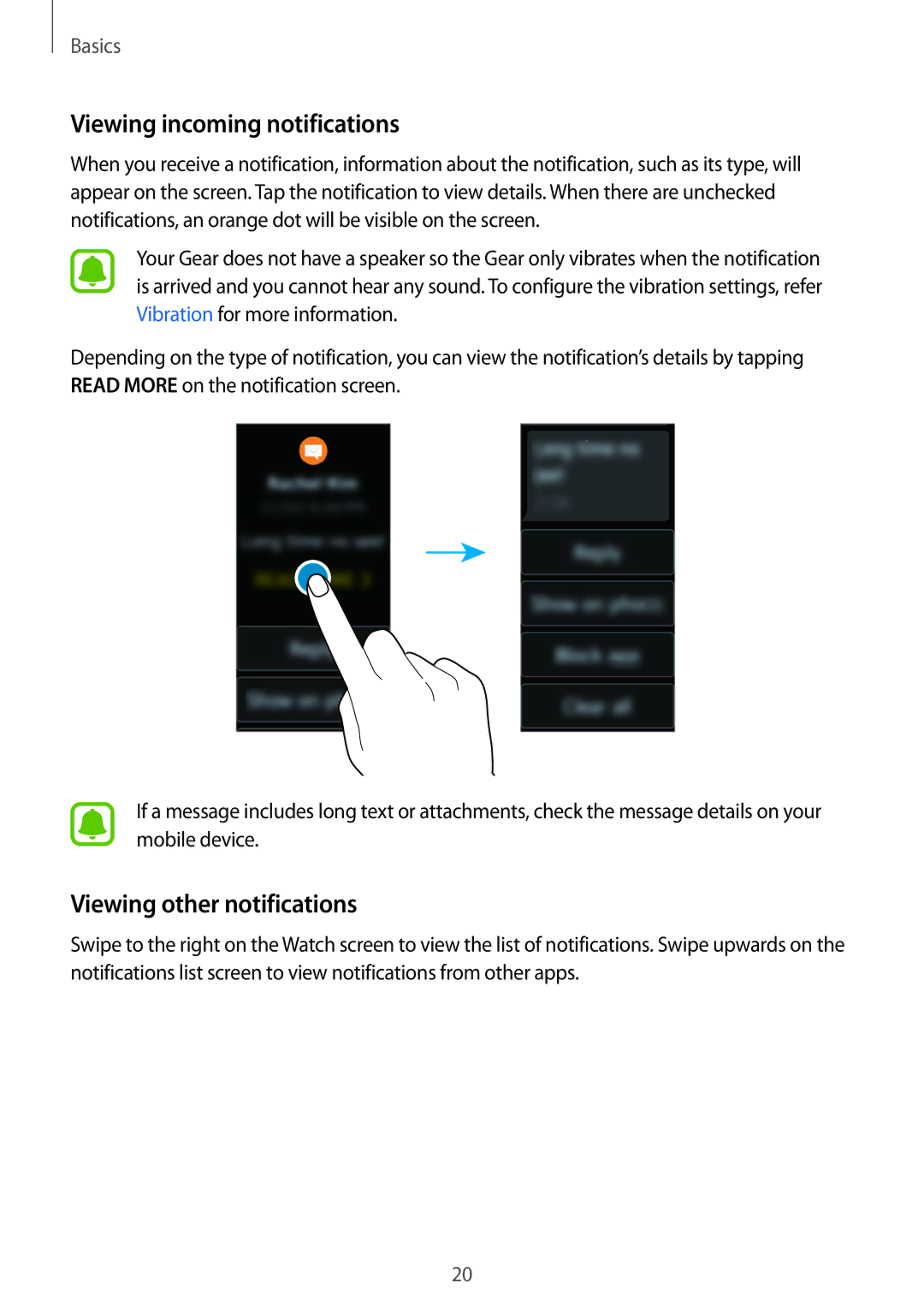 Samsung SM-R3600ZBAPHE, SM-R3600ZBADBT, SM-R3600ZINDBT manual Viewing incoming notifications, Viewing other notifications 