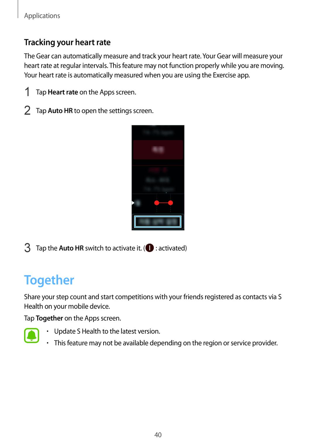 Samsung SM-R3600ZBNEUR, SM-R3600ZBADBT, SM-R3600ZINDBT, SM-R3600ZIADBT, SM-R3600DANDBT Together, Tracking your heart rate 