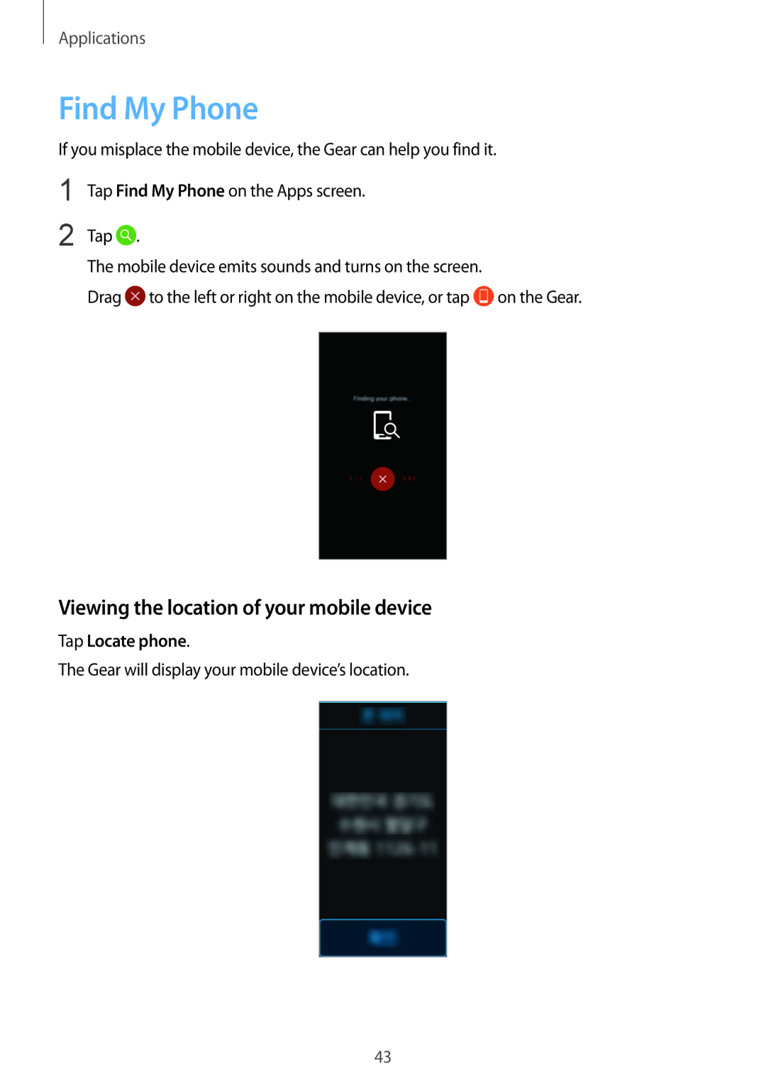 Samsung SM-R3600DANEUR, SM-R3600ZBADBT manual Find My Phone, Viewing the location of your mobile device, Tap Locate phone 