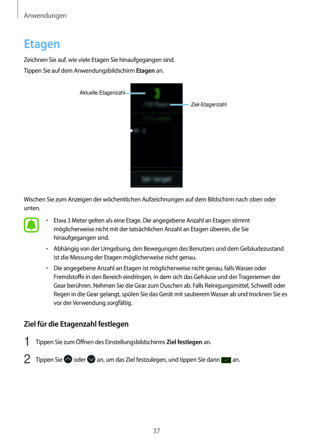 Samsung SM-R3600ZINDBT, SM-R3600ZBADBT, SM-R3600ZIADBT, SM-R3600DANDBT, SM-R3600DAADBT Ziel für die Etagenzahl festlegen 