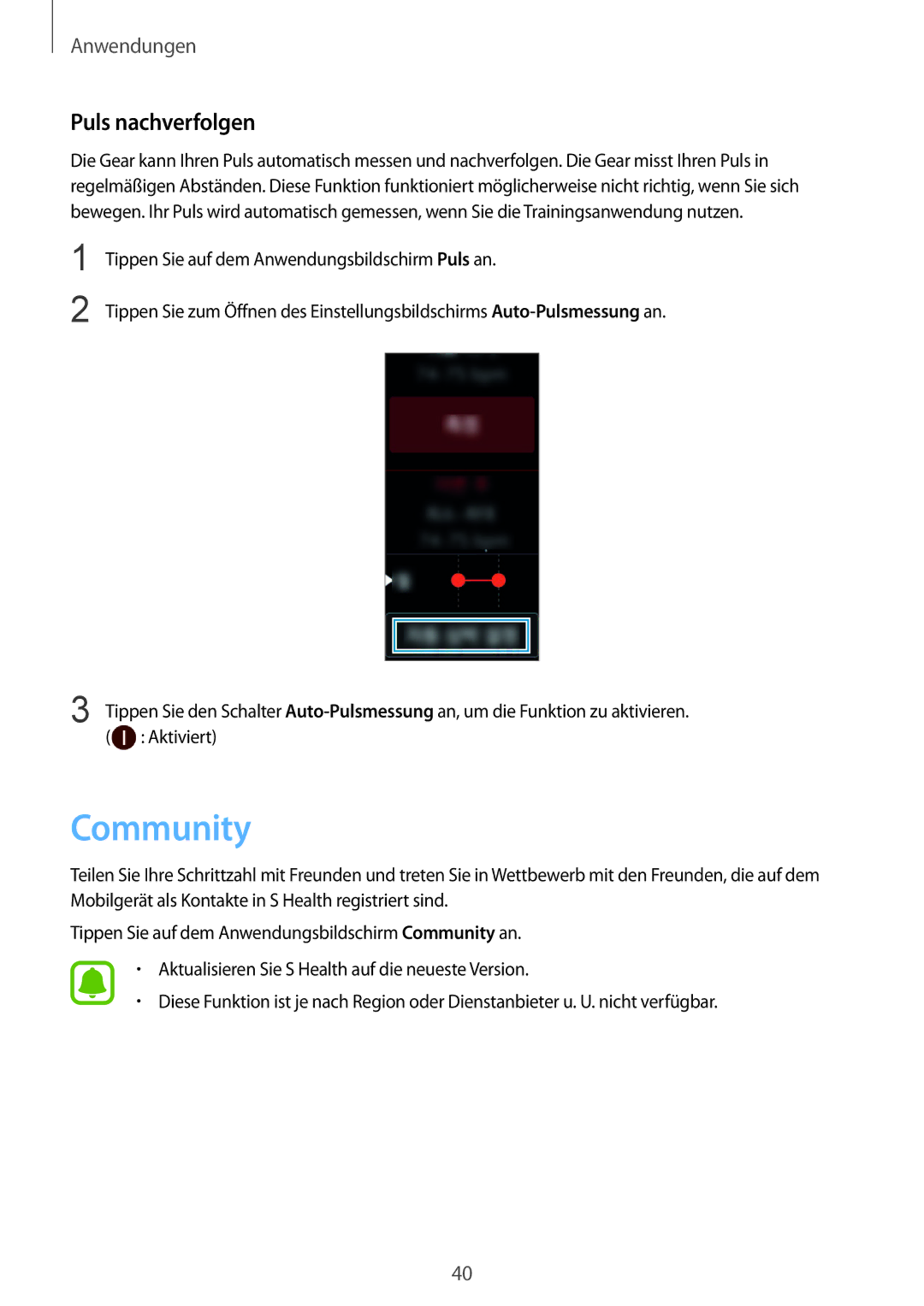 Samsung SM-R3600DAADBT, SM-R3600ZBADBT, SM-R3600ZINDBT, SM-R3600ZIADBT, SM-R3600DANDBT manual Community, Puls nachverfolgen 