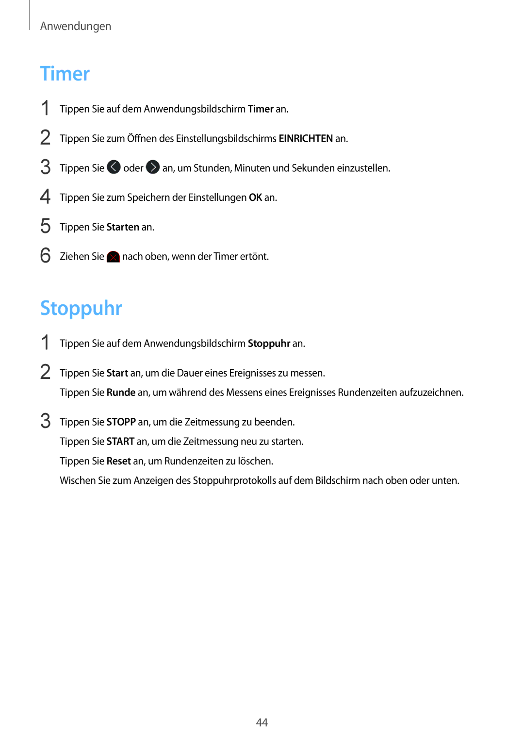 Samsung SM-R3600ZIADBT, SM-R3600ZBADBT, SM-R3600ZINDBT, SM-R3600DANDBT, SM-R3600DAADBT, SM-R3600ZBNDBT manual Timer, Stoppuhr 