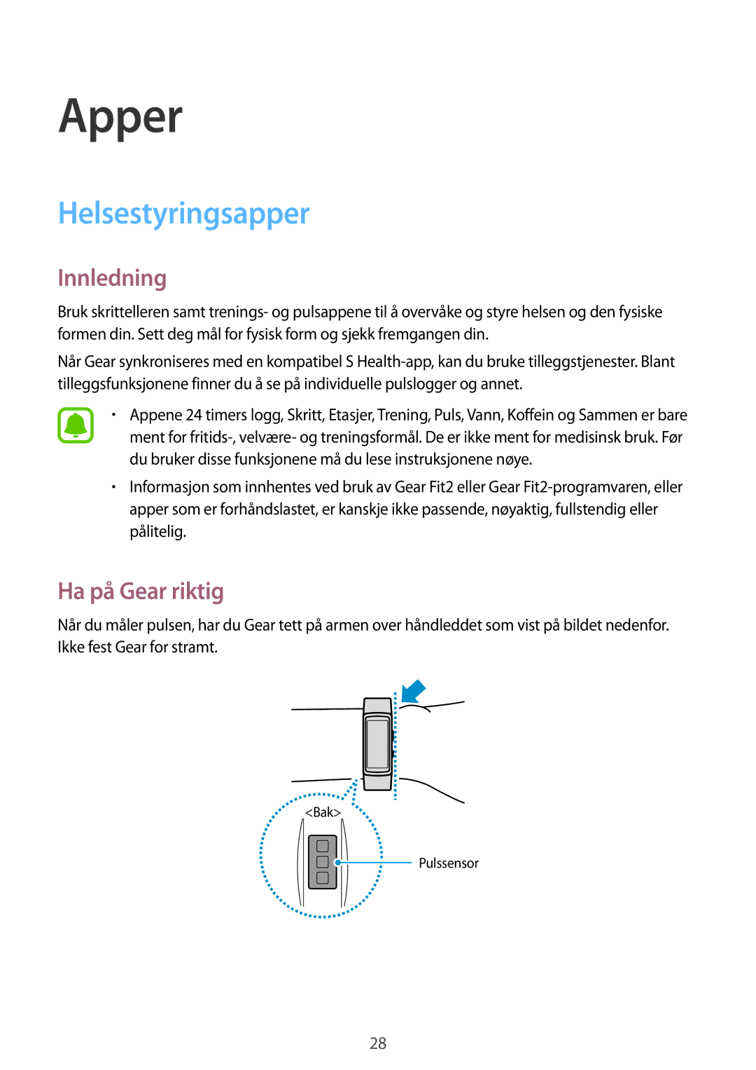 Samsung SM-R3600DANNEE, SM-R3600ZBANEE, SM-R3600ZBNNEE, SM-R3600ZIANEE, SM-R3600DAANEE Helsestyringsapper, Ha på Gear riktig 