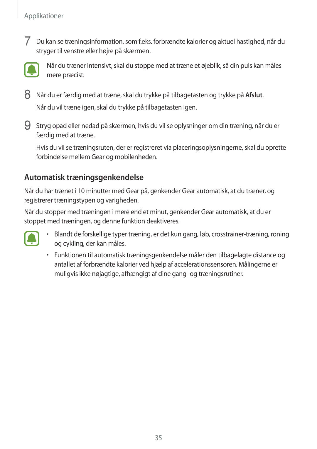 Samsung SM-R3600ZINNEE, SM-R3600ZBANEE, SM-R3600ZBNNEE, SM-R3600ZIANEE, SM-R3600DAANEE manual Automatisk træningsgenkendelse 