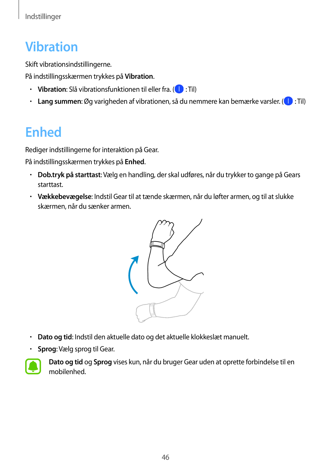 Samsung SM-R3600DANNEE, SM-R3600ZBANEE, SM-R3600ZBNNEE, SM-R3600ZIANEE, SM-R3600DAANEE, SM-R3600ZINNEE manual Vibration, Enhed 