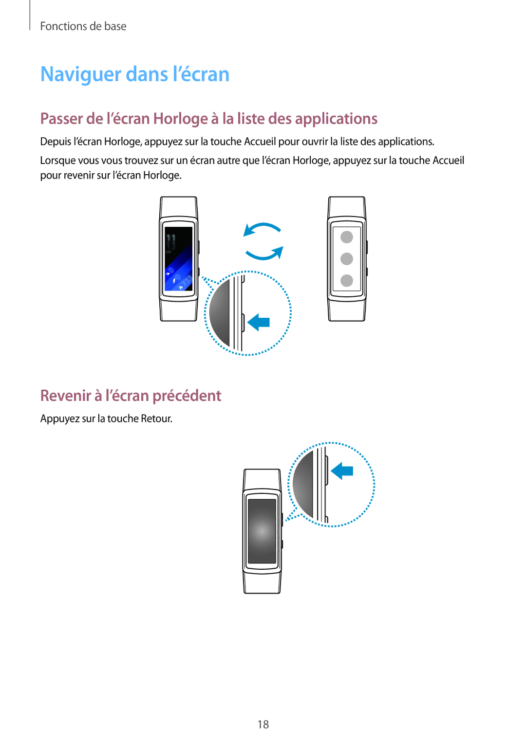 Samsung SM-R3600ZBNXEF, SM-R3600ZBAXEF manual Naviguer dans l’écran, Passer de l’écran Horloge à la liste des applications 