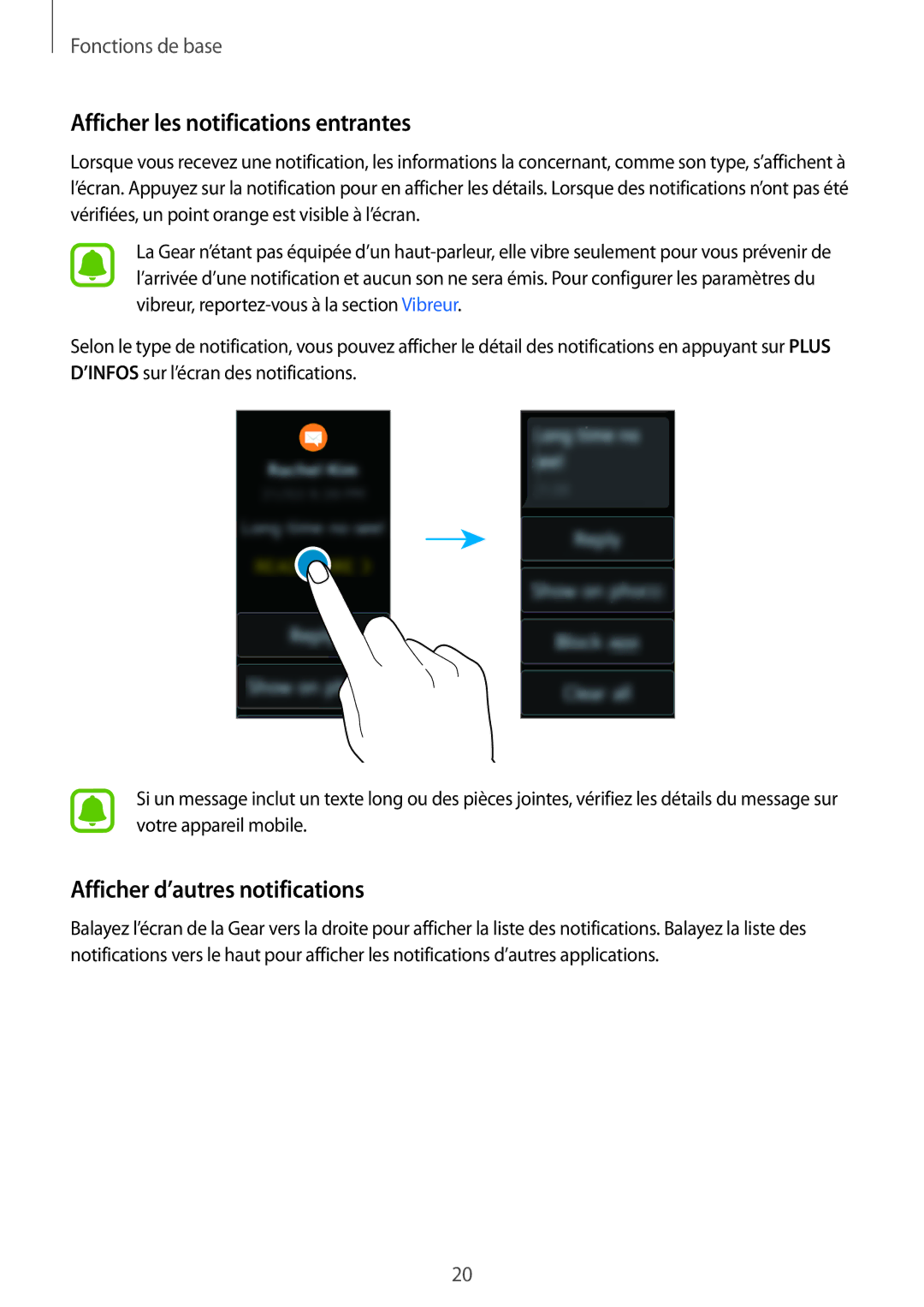 Samsung SM-R3600ZIAXEF, SM-R3600ZBNXEF manual Afficher les notifications entrantes, Afficher d’autres notifications 