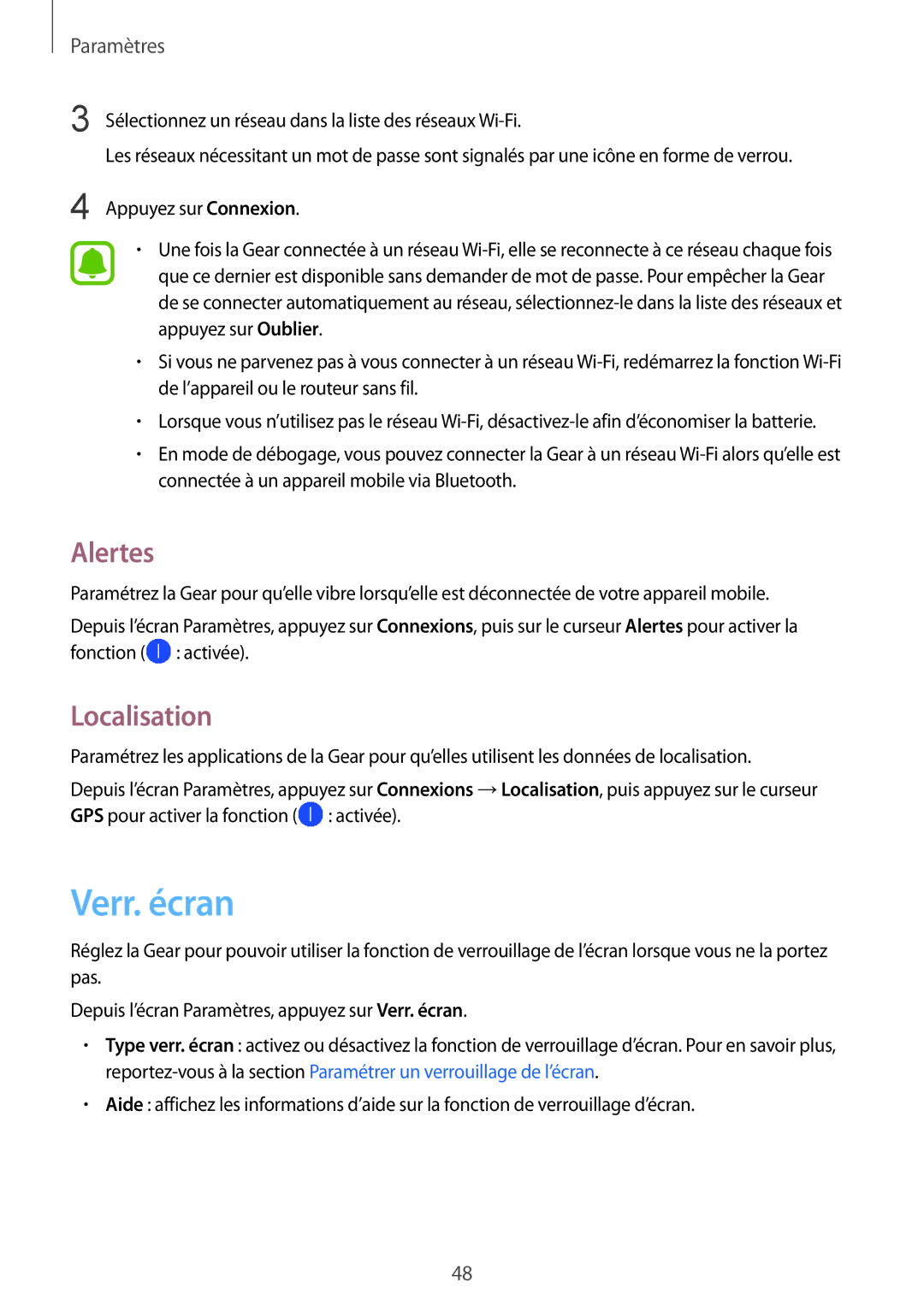 Samsung SM-R3600ZBNXEF, SM-R3600ZBAXEF, SM-R3600ZIAXEF, SM-R3600DAAXEF, SM-R3600DANXEF Verr. écran, Alertes, Localisation 