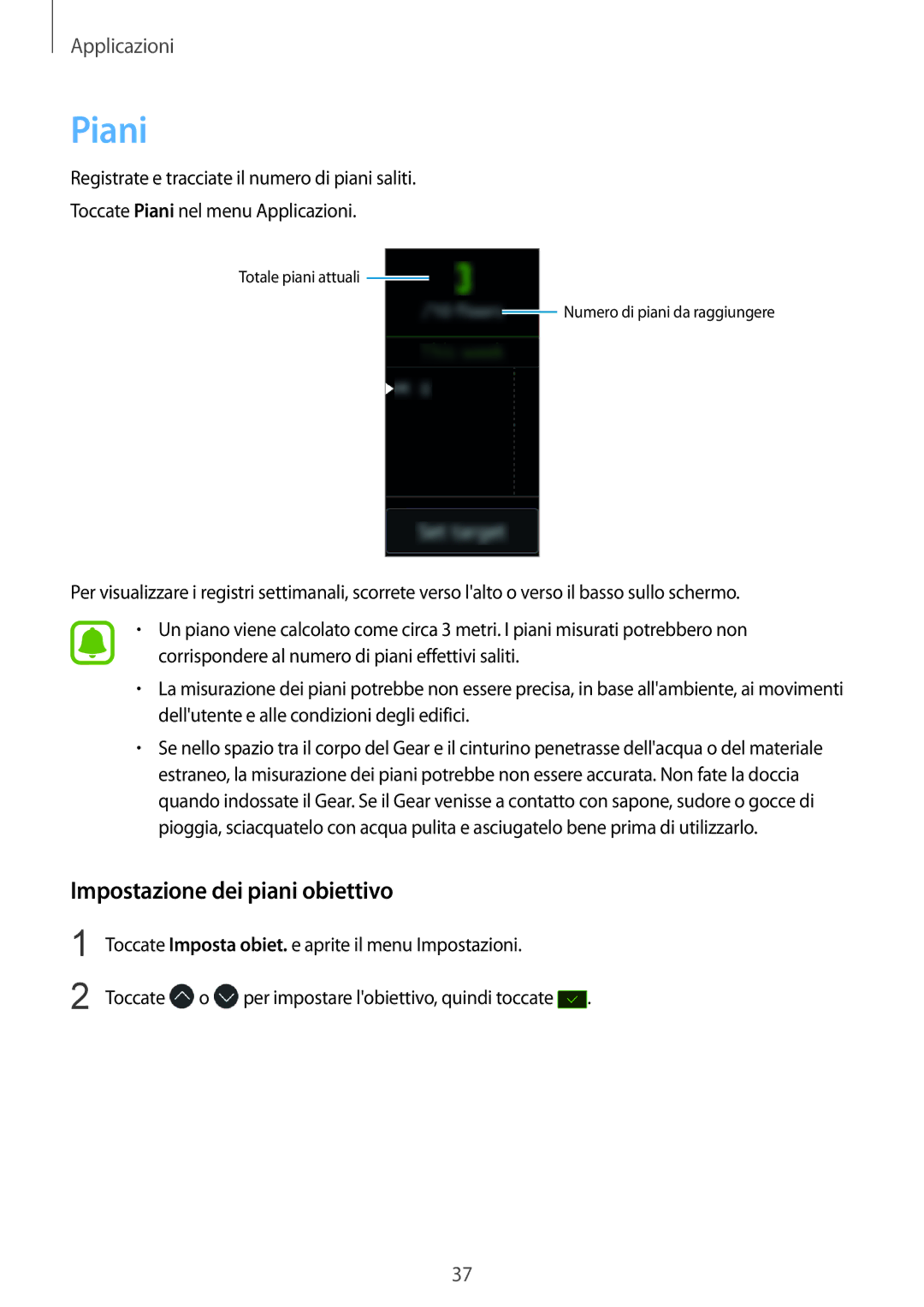 Samsung SM-R3600ZBNITV, SM-R3600ZINITV, SM-R3600ZBAITV, SM-R3600ZIAITV manual Piani, Impostazione dei piani obiettivo 