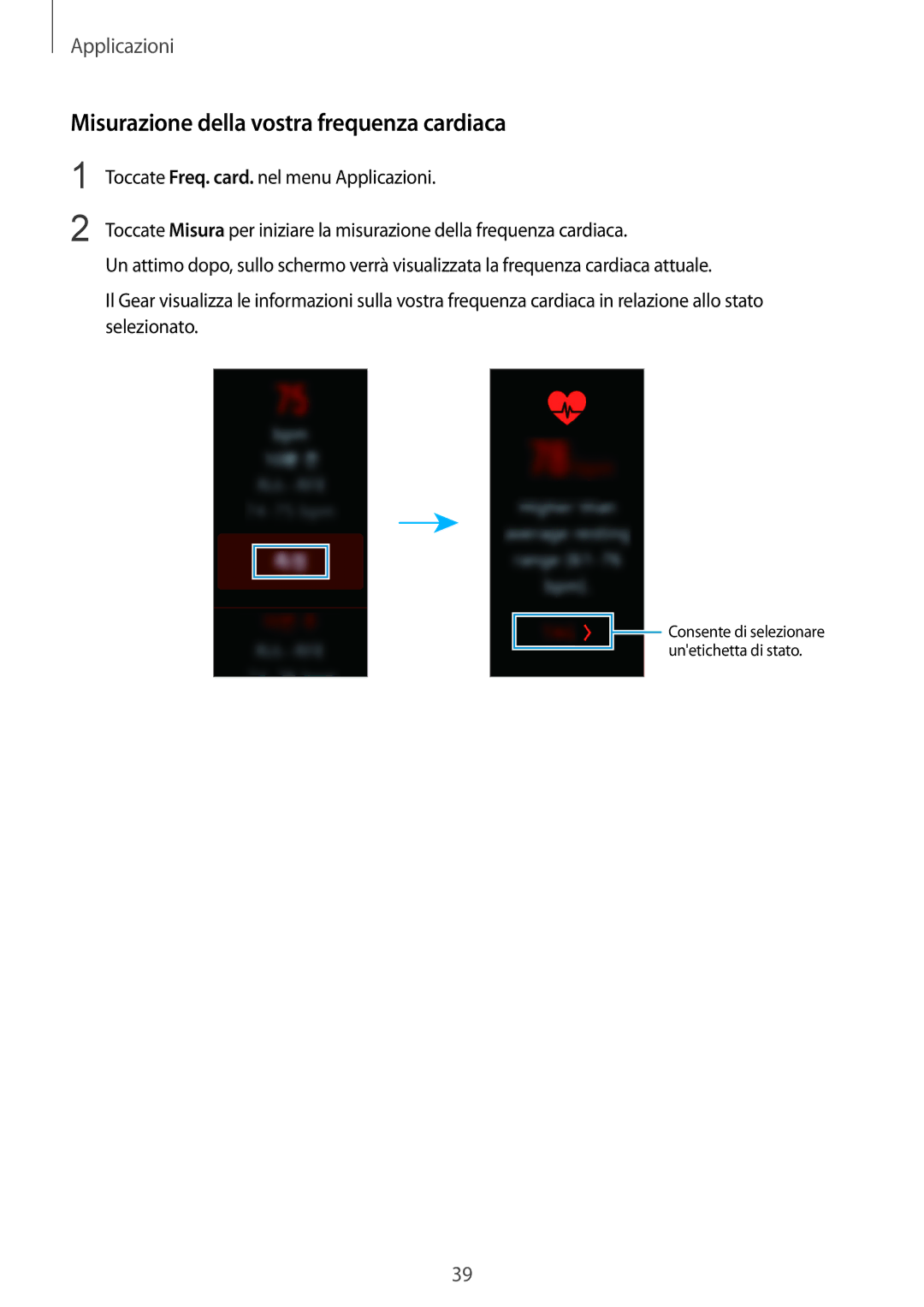 Samsung SM-R3600ZIAITV, SM-R3600ZINITV, SM-R3600ZBNITV, SM-R3600ZBAITV manual Misurazione della vostra frequenza cardiaca 