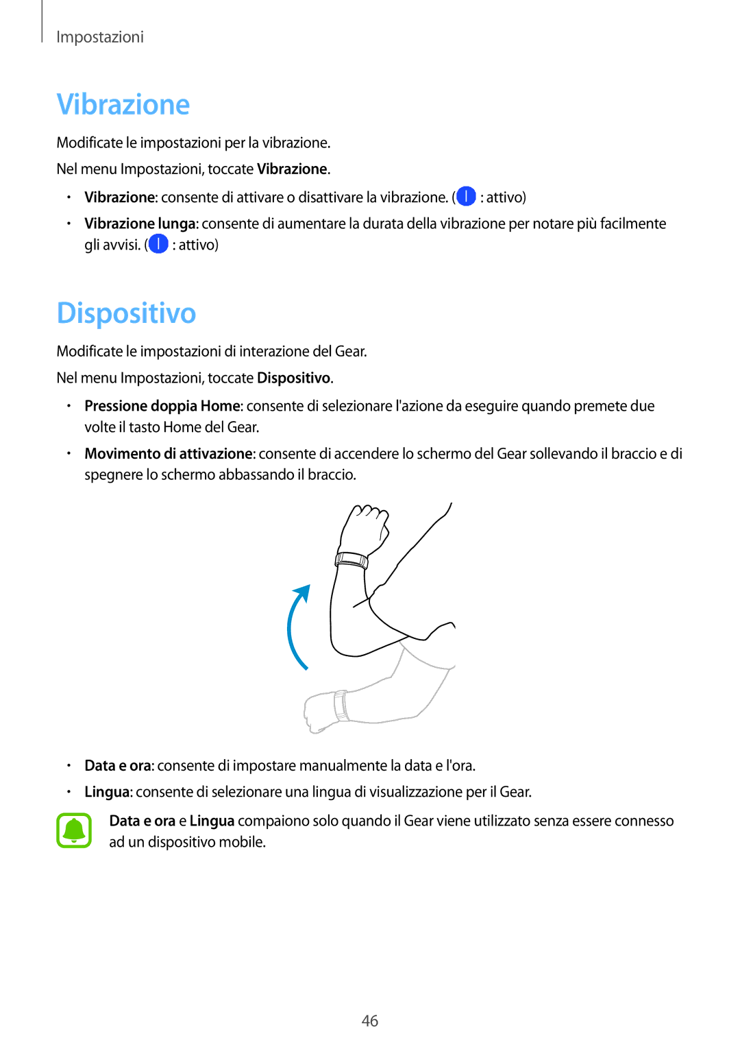 Samsung SM-R3600DANITV, SM-R3600ZINITV, SM-R3600ZBNITV, SM-R3600ZBAITV, SM-R3600ZIAITV, SM-R3600DAAITV Vibrazione, Dispositivo 