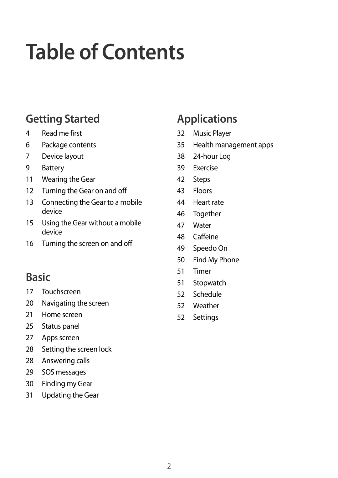 Samsung SM-R365NZRNDBT, SM-R365NZKADBT, SM-R365NZKNDBT, SM-R365NZRADBT, SM-R365NZRAXEF, SM-R365NZKNXEF manual Table of Contents 