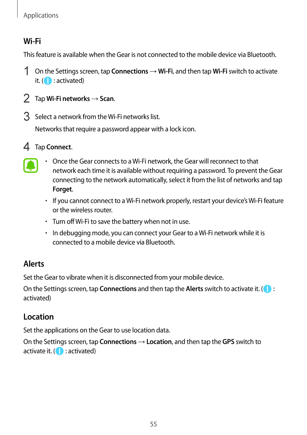 Samsung SM-R365NZKNITV, SM-R365NZKADBT, SM-R365NZKNDBT, SM-R365NZRNDBT, SM-R365NZRADBT, SM-R365NZRAXEF Wi-Fi, Alerts, Location 