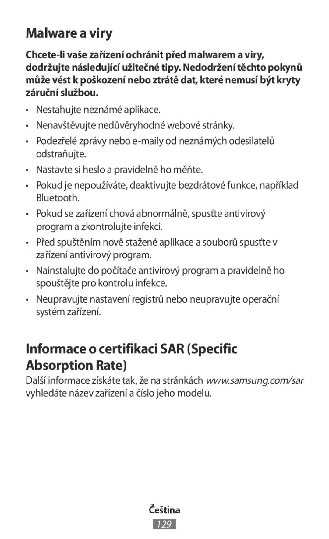 Samsung SM-R365NZRNDBT, SM-R365NZKADBT, SM-R365NZKNDBT Malware a viry, Informace o certifikaci SAR Specific Absorption Rate 