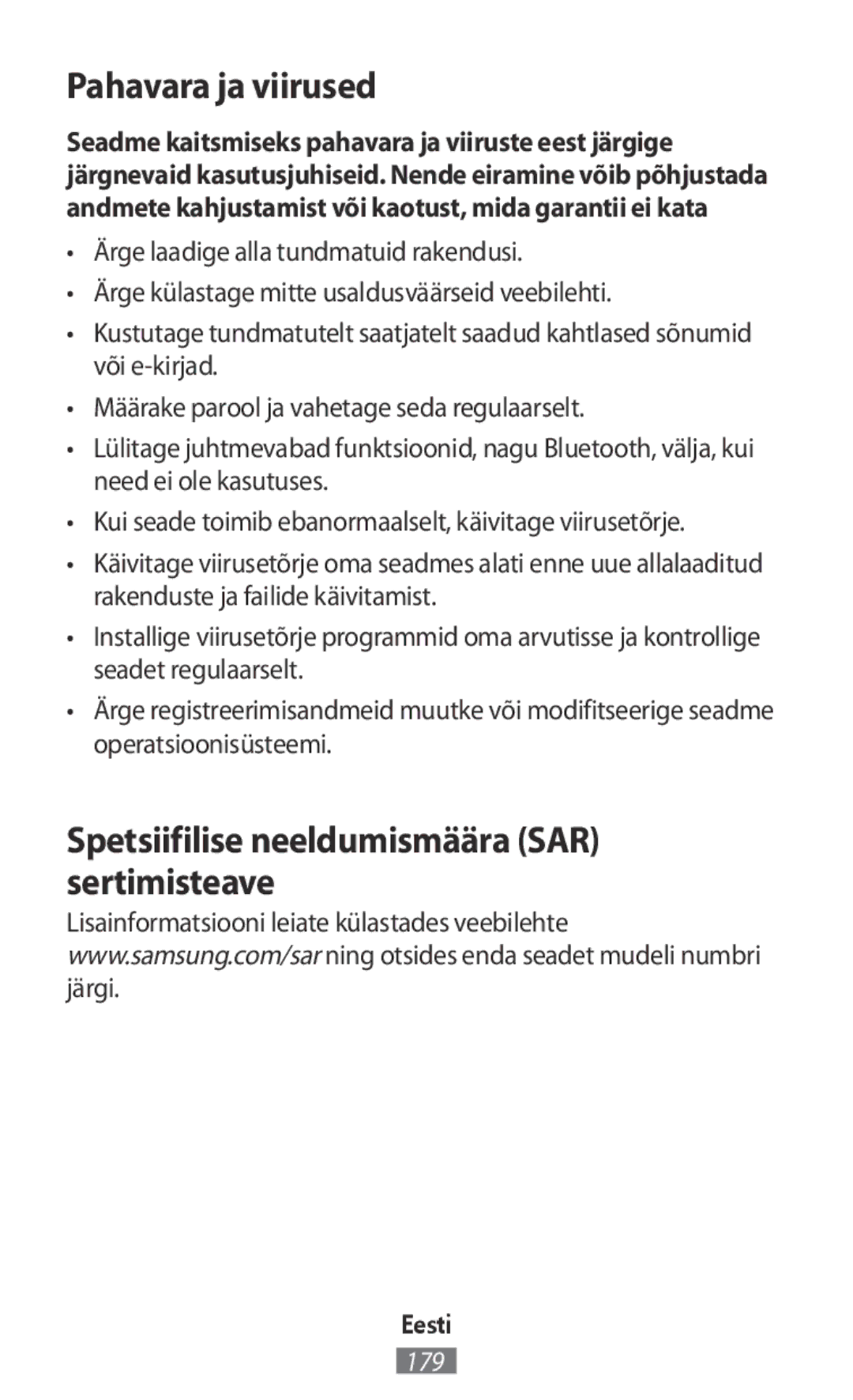 Samsung SM-R365NZRANEE, SM-R365NZKADBT, SM-R365NZKNDBT Pahavara ja viirused, Spetsiifilise neeldumismäära SAR sertimisteave 