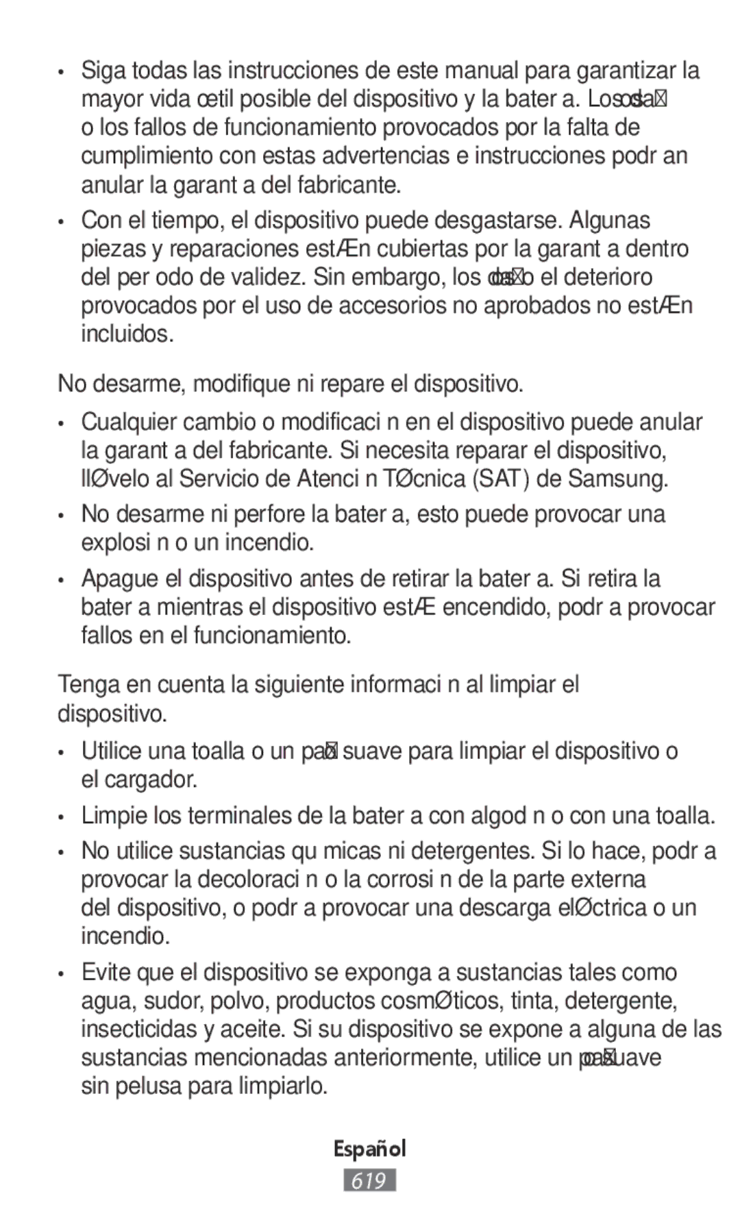 Samsung SM-R365NZRAPHE, SM-R365NZKADBT, SM-R365NZKNDBT, SM-R365NZRNDBT manual No desarme, modifique ni repare el dispositivo 