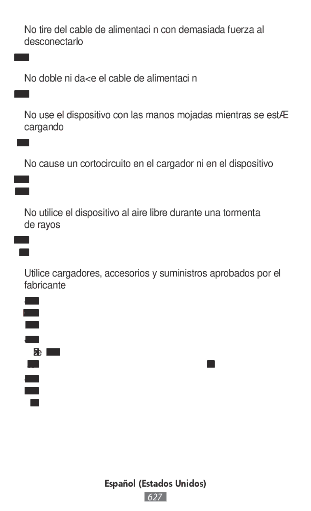 Samsung SM-R365NZRANEE, SM-R365NZKADBT, SM-R365NZKNDBT, SM-R365NZRNDBT manual No doble ni dañe el cable de alimentación 