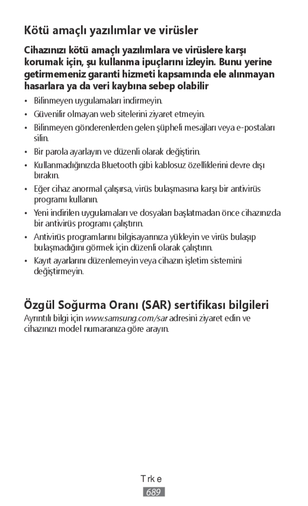 Samsung SM-R365NZKANEE, SM-R365NZKADBT, SM-R365NZKNDBT, SM-R365NZRNDBT manual Özgül Soğurma Oranı SAR sertifikası bilgileri 