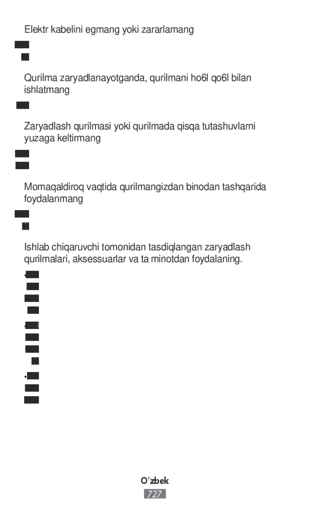 Samsung SM-R365NZKASEB, SM-R365NZKADBT, SM-R365NZKNDBT, SM-R365NZRNDBT manual Elektr kabelini egmang yoki zararlamang 