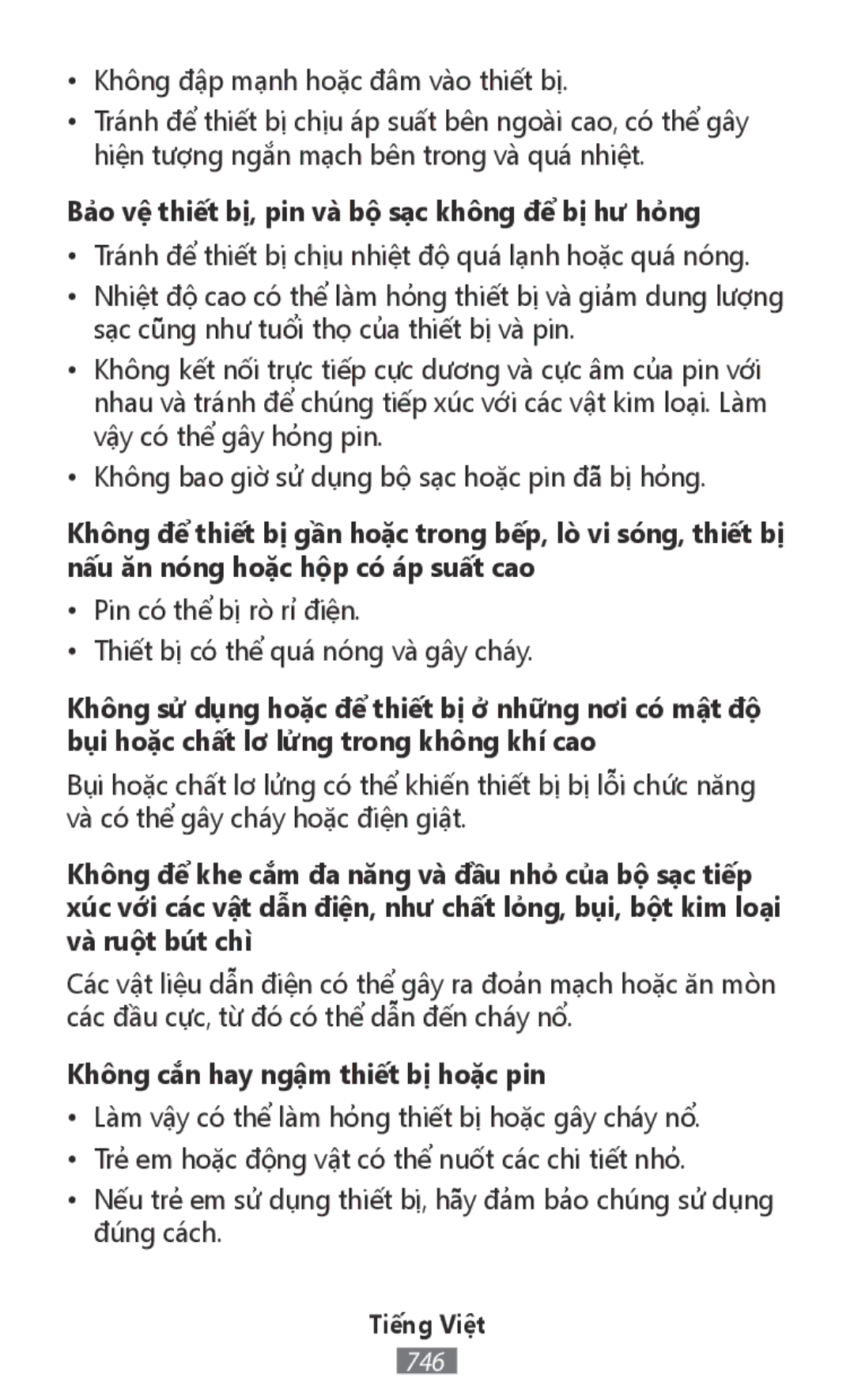 Samsung SM-R365NZKNITV manual Bảo vệ thiết bị, pin và bộ sạc không để bị hư hỏng, Không cắn hay ngậm thiết bị hoặc pin 