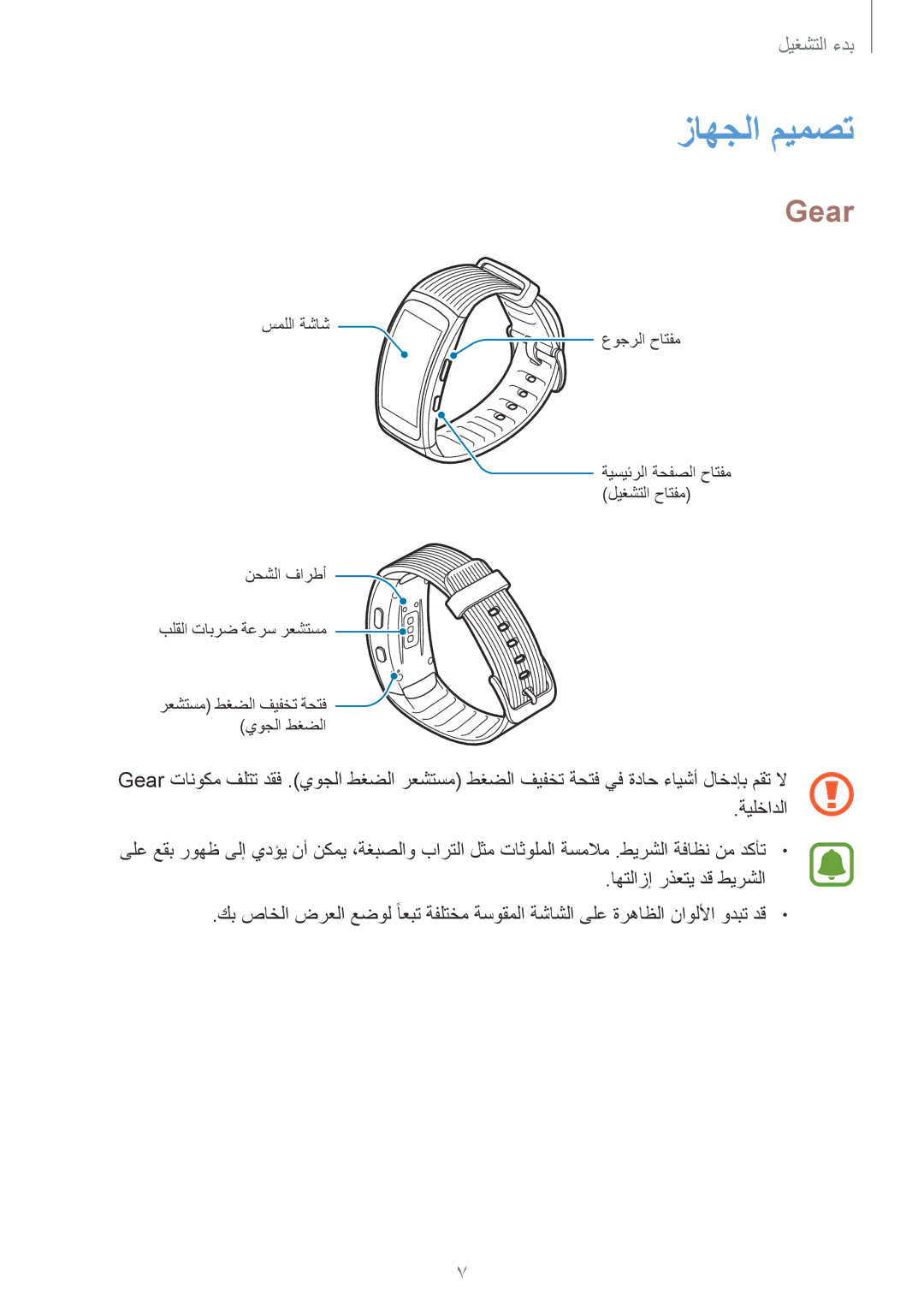 Samsung SM-R365NZRAKSA, SM-R365NZKAKSA manual زاهجلا ميمصت, Gear, ةيلخادلا, اهتلازإ رذعتي دق طيرشلا 