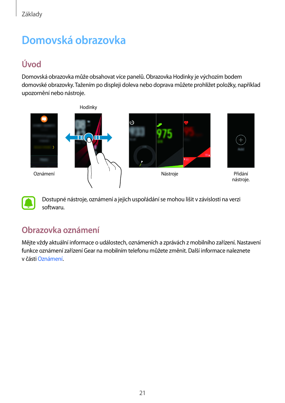 Samsung SM-R365NZRAXEZ, SM-R365NZKAXEZ manual Domovská obrazovka, Úvod, Obrazovka oznámení 