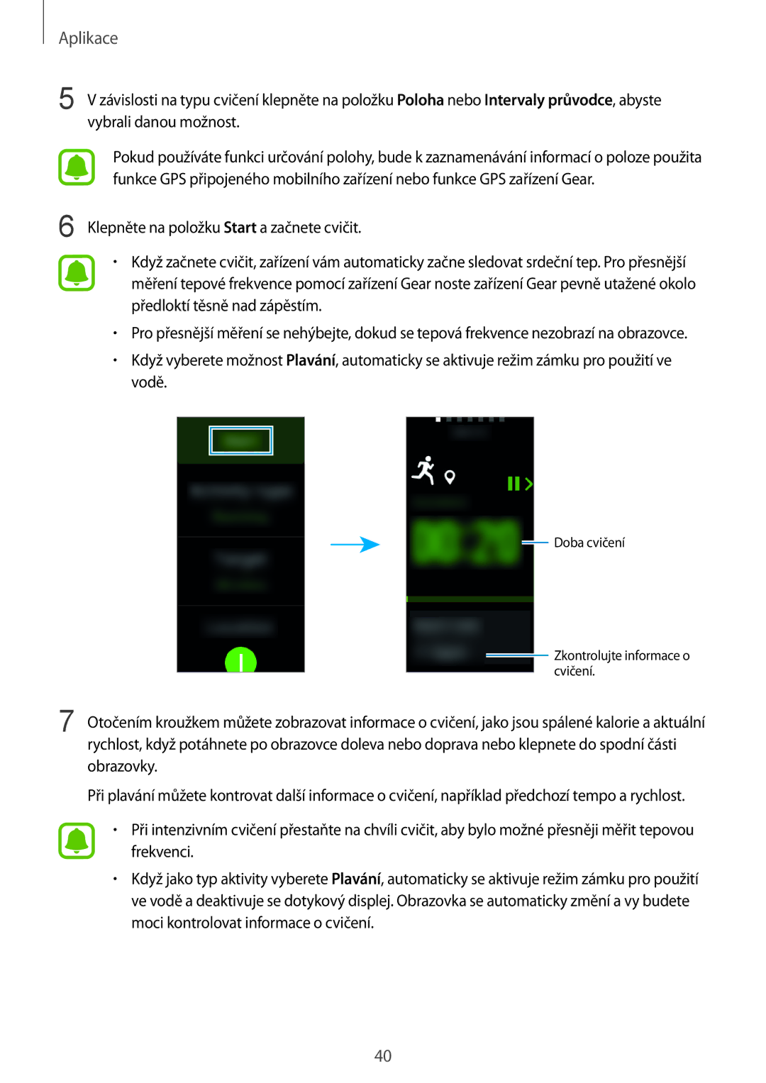 Samsung SM-R365NZKAXEZ, SM-R365NZRAXEZ manual Doba cvičení Zkontrolujte informace o cvičení 