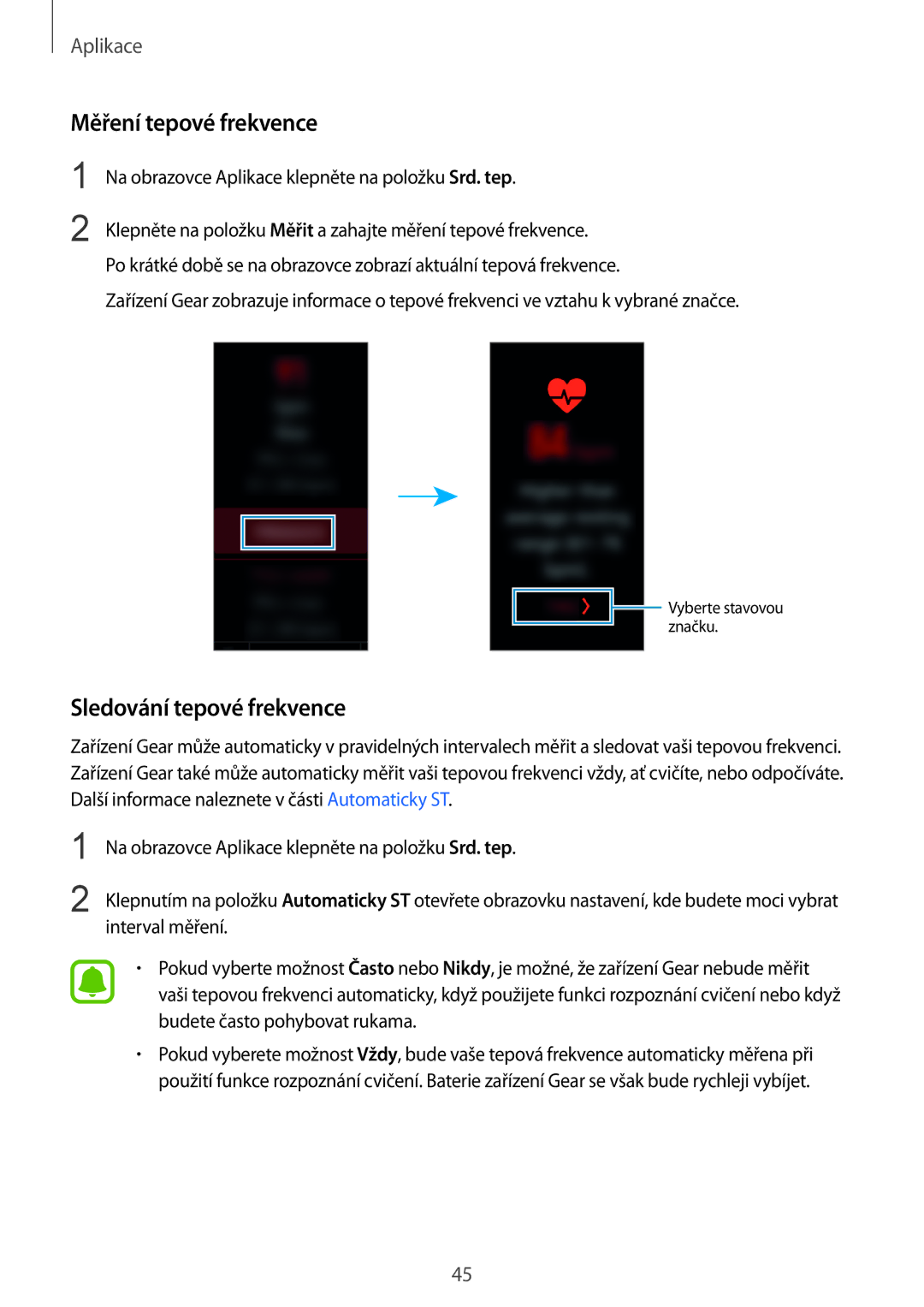 Samsung SM-R365NZRAXEZ, SM-R365NZKAXEZ manual Měření tepové frekvence, Sledování tepové frekvence 