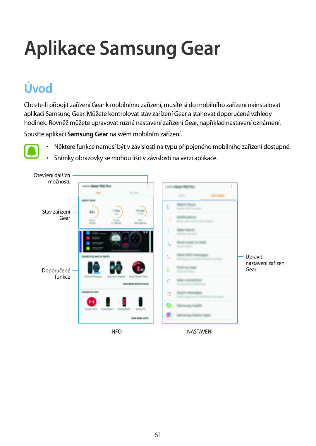 Samsung SM-R365NZRAXEZ, SM-R365NZKAXEZ manual Aplikace Samsung Gear, Úvod 