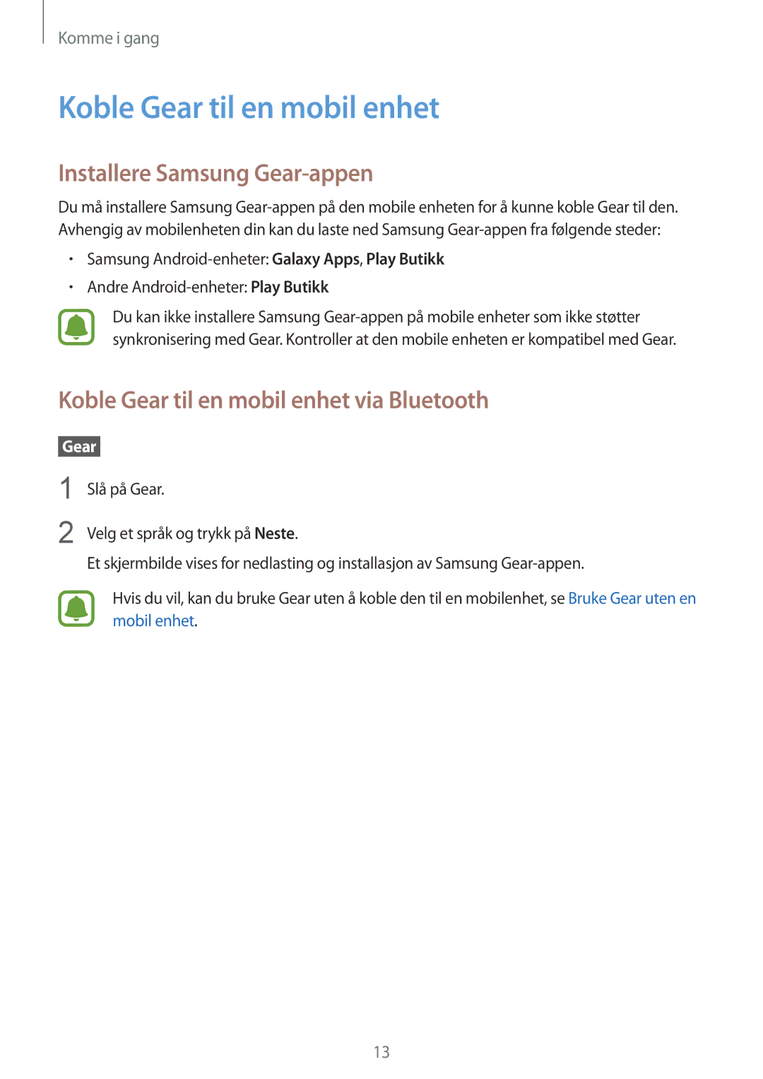 Samsung SM-R365NZKANEE, SM-R365NZKNNEE, SM-R365NZRNNEE manual Koble Gear til en mobil enhet, Installere Samsung Gear-appen 