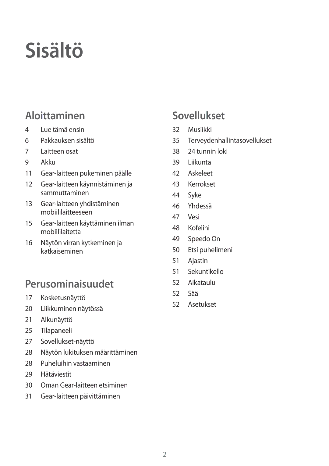 Samsung SM-R365NZRNNEE, SM-R365NZKNNEE, SM-R365NZKANEE, SM-R365NZRANEE manual Sisältö 