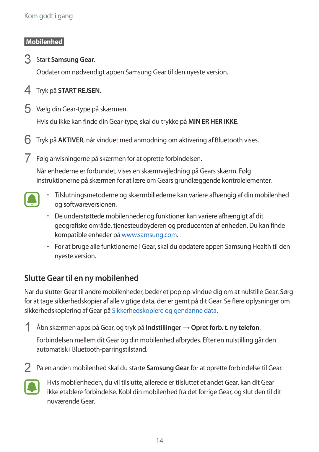 Samsung SM-R365NZRNNEE, SM-R365NZKNNEE, SM-R365NZKANEE, SM-R365NZRANEE manual Slutte Gear til en ny mobilenhed,  Mobilenhed  