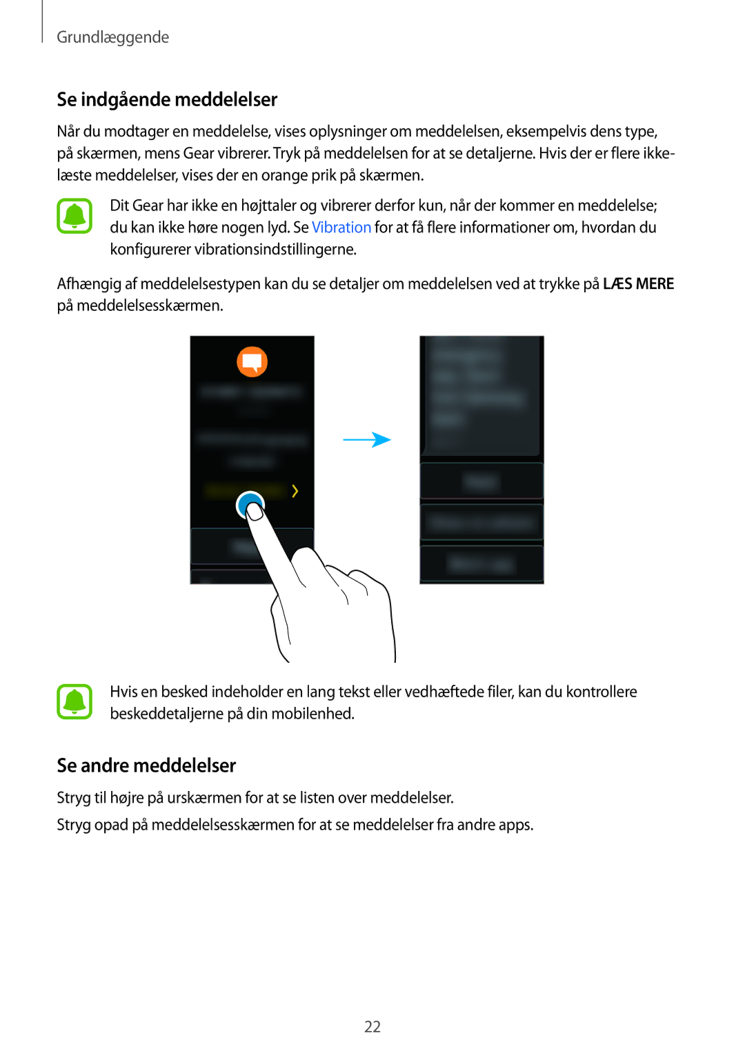 Samsung SM-R365NZRNNEE, SM-R365NZKNNEE, SM-R365NZKANEE, SM-R365NZRANEE manual Se indgående meddelelser, Se andre meddelelser 