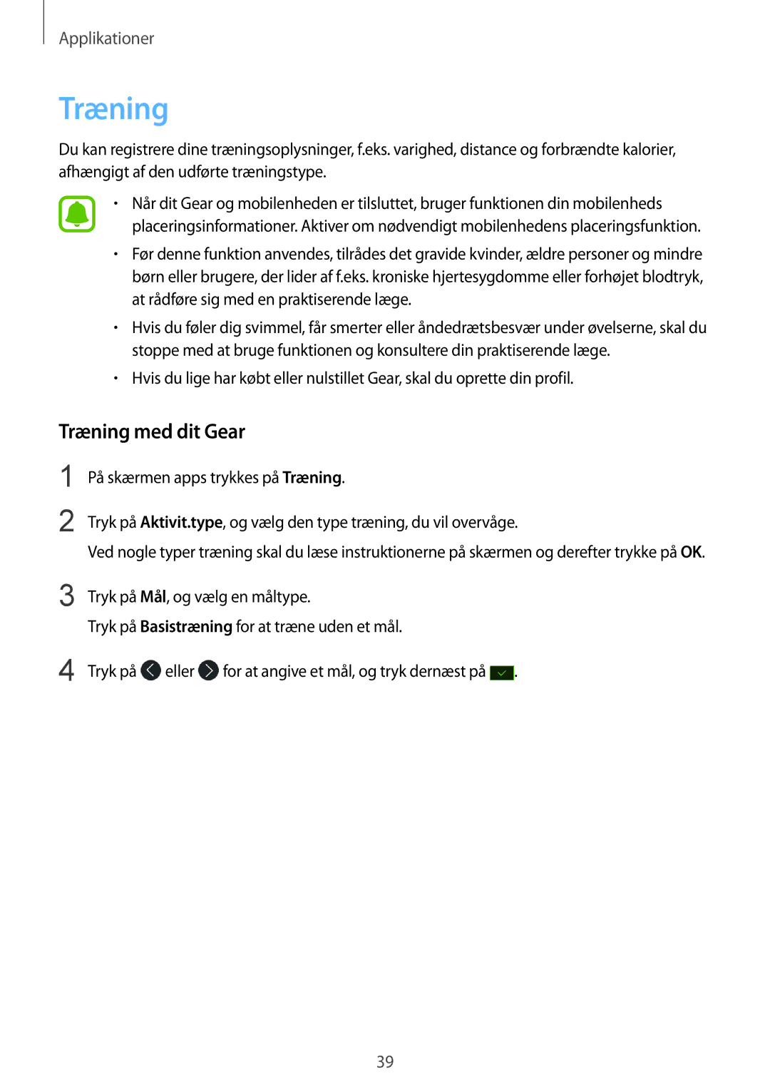 Samsung SM-R365NZRANEE, SM-R365NZKNNEE, SM-R365NZKANEE, SM-R365NZRNNEE manual Træning med dit Gear 