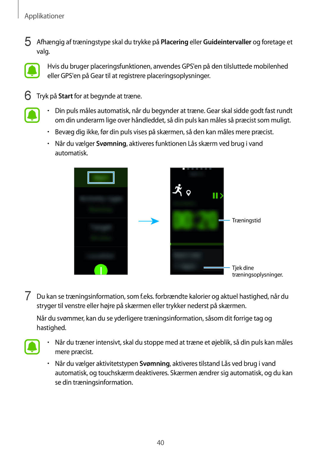 Samsung SM-R365NZKNNEE, SM-R365NZKANEE, SM-R365NZRNNEE, SM-R365NZRANEE manual Træningstid 