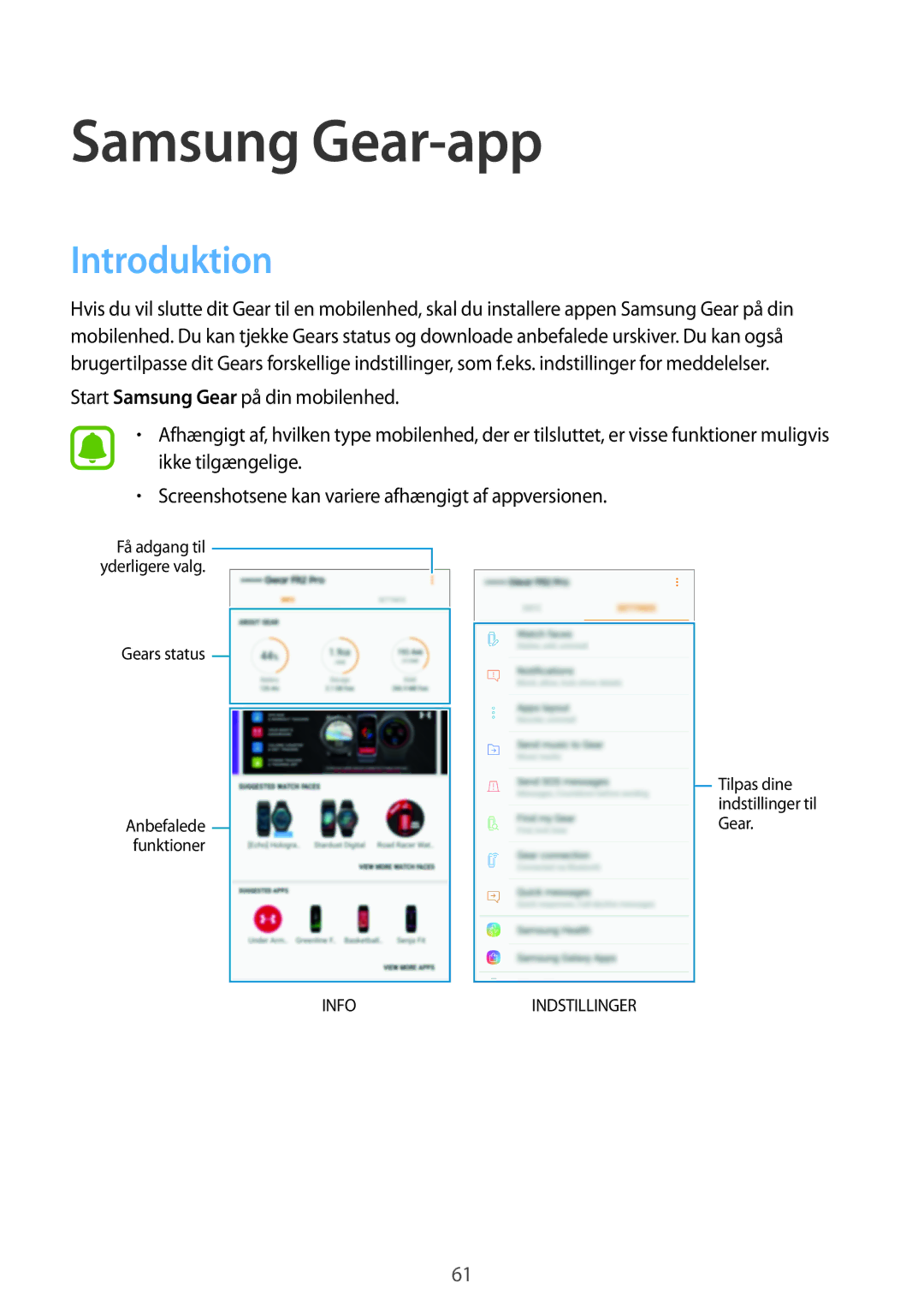 Samsung SM-R365NZKANEE, SM-R365NZKNNEE, SM-R365NZRNNEE, SM-R365NZRANEE manual Samsung Gear-app, Introduktion 